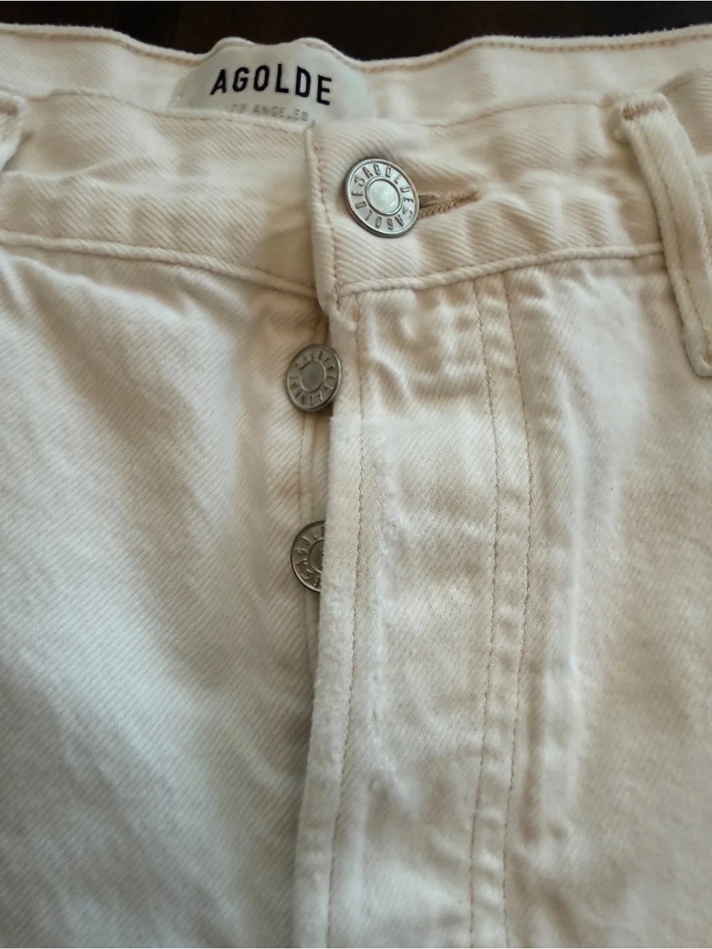 AGOLDE Parker Long Vintage Cut Off Denim Short in white Size 31